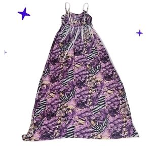 Vintage jrs lg maxi spaghetti straps dress, purple animal print stretch